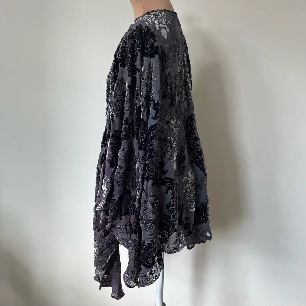 Kevin O’Brien Studio Art To Wear Velvet Brocade Aubergine Caplet Shawl Wrap NWT